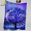 BlessLiving Night Landscape Bed Blanket Tree Forest Custom Blanket 3D Galaxy Planet Throw Blanket Nature Beauty Moon couverture 1