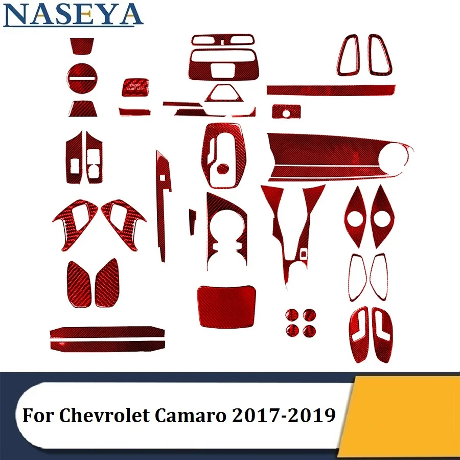Per Chevrolet Camaro 2017 2018 2019 Set completo di varie parti adesivi rossi in fibra di carbonio accessori decorativi per interni auto