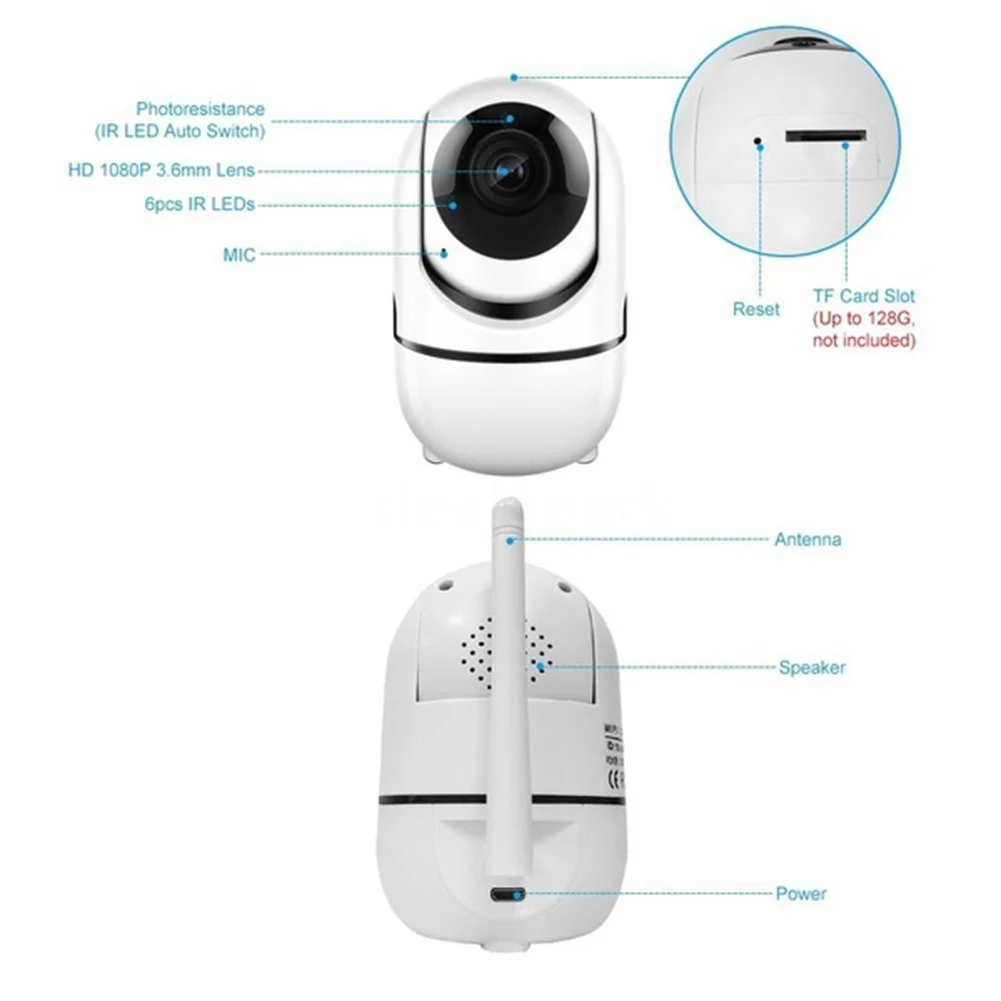 Mini Smart Camera Webcam 1080P WiFi Automatic tracking wireless Night Vision 360 Angle Video View Baby Security Monitor | Безопасность и