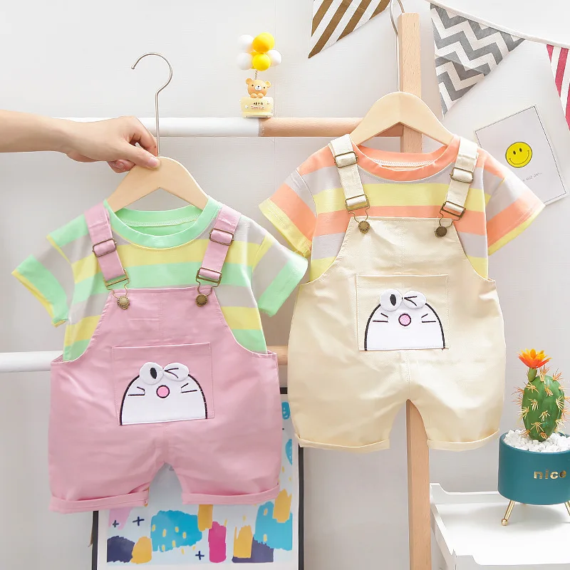 

Boys Clothing Sets Summer Baby Girls Clothes Suit Stripe T-Shirt +Bib Pants 2pcs Baby Sets Clothes for Girls Casual Tracksuit