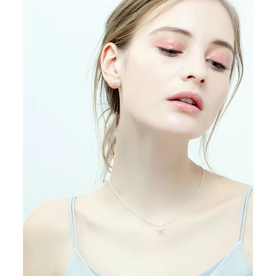 Ожерелье Modian из стерлингового серебра 2021 пробы с кулоном в виде белого снежинки