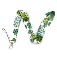 green flower mobile phone rope lanyard for keys neck strap diy id card badge holders keychain webbing ribbon keycord neckband
