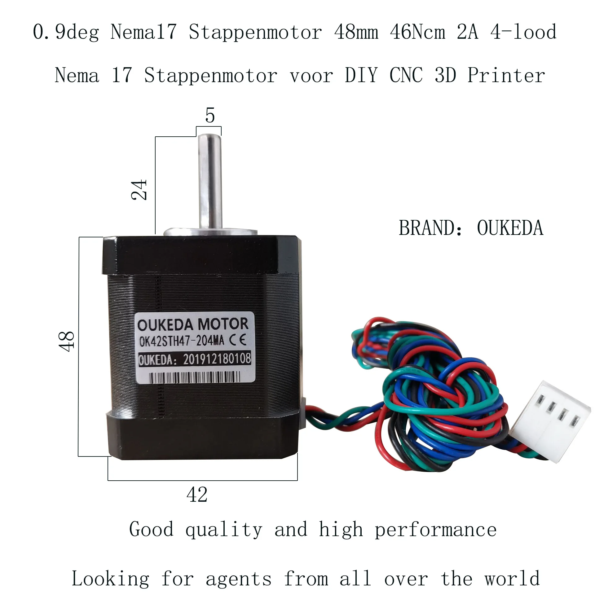 0.9deg nema1748 мм 46Ncm 2A