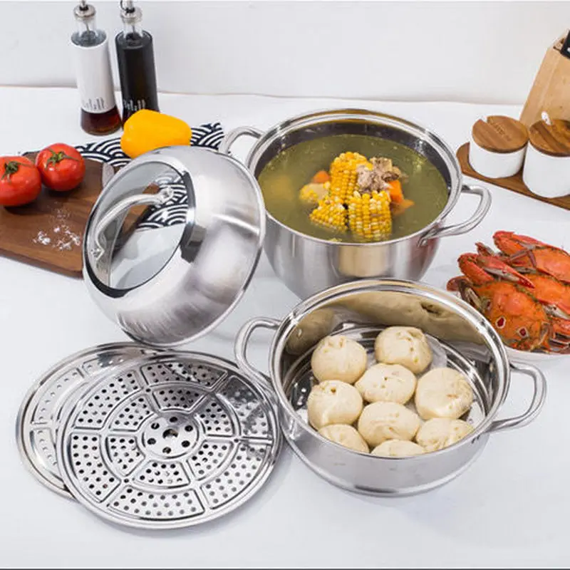 

Thickened Stainless Steel Steamer Visible Lid Design Steamer Gas Induction Cooker General Cookware Pots for Cooking Frying Pan