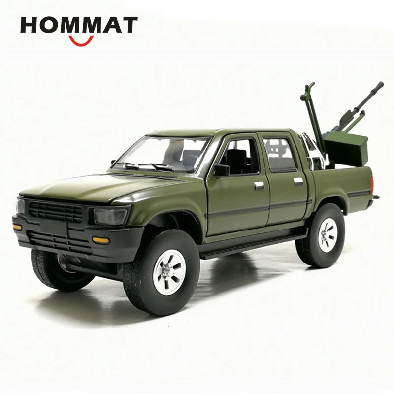 Green Hommate 1/32 Масштаб Toyota Hilux пикап Грузовик w/анти-ствол танка сплава 1:32 литой под давлением автомобиль игрушечные модели машин игрушечные транспортные средства для детей - Цвет: Green