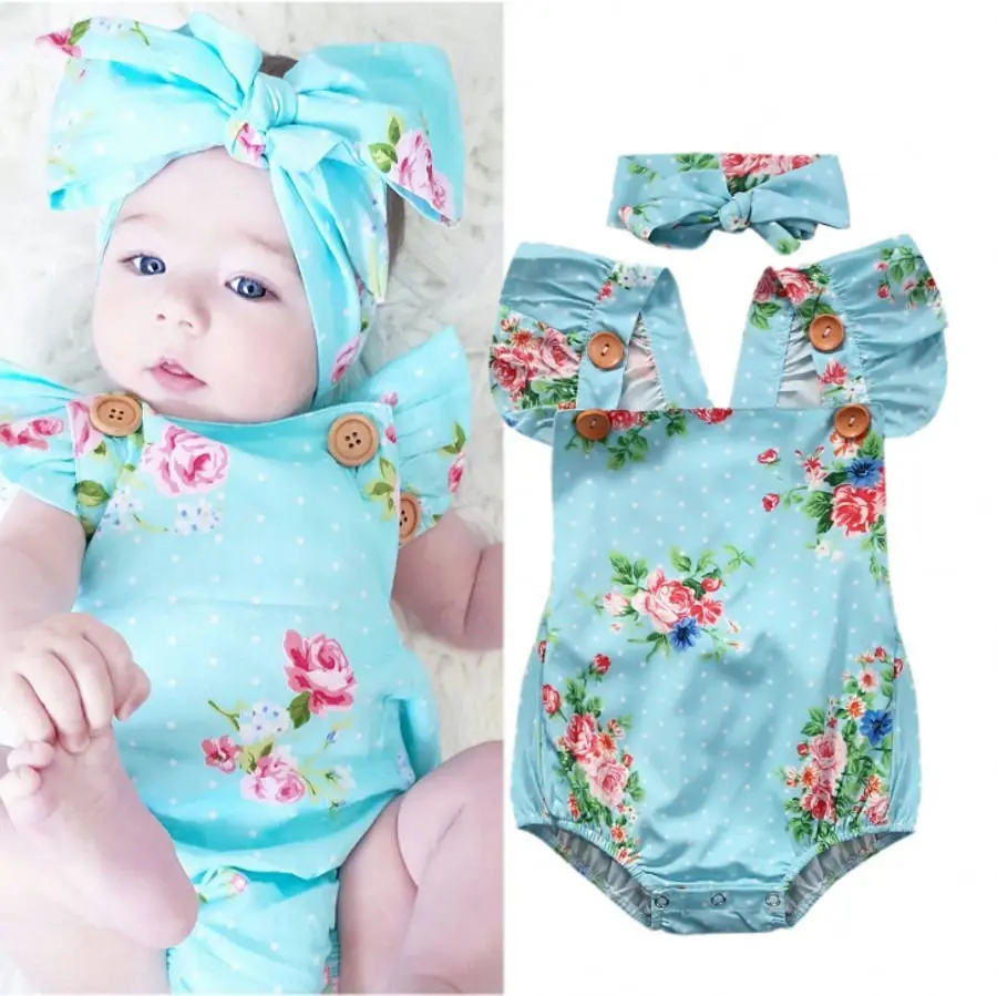 

Pudcoco 2020 Newborn Baby Girls Clothes Floral One-pieces Romper Sunsuit Headband Clothes Set Outfits 0-24M