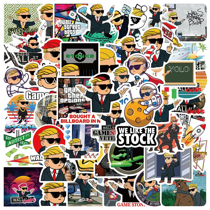 

50pcs/lot WallStreetBets YOLO Stonks Stickers Wall Street Casino Stickers Luggage Notebook Sticker