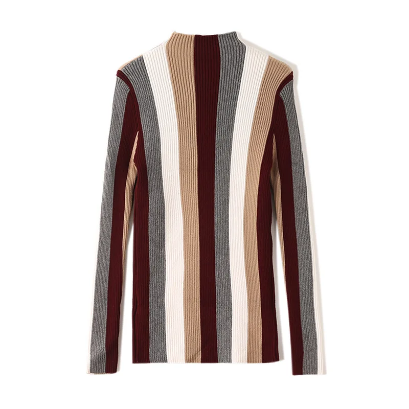 2020 весенний женский топ с воротником-стойкой контрастного цвета полосатый