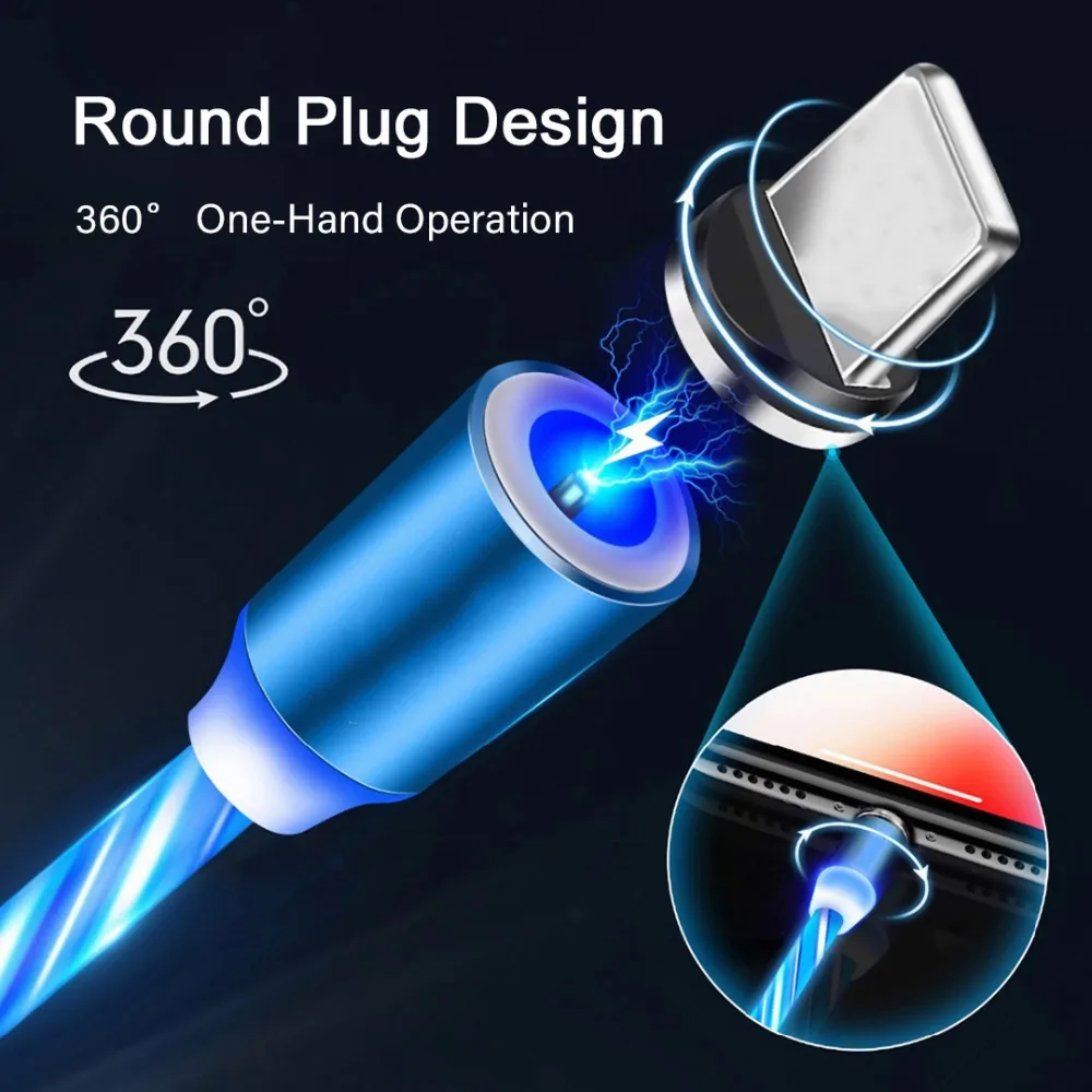Магнитный зарядный кабель Micro USB Type C IOS светящийся Световой для зарядки iPhone Samaung
