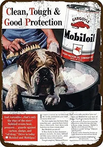 

JUCHen 1920 Mobiloil Cute English Bulldog Dog Bath Metal Aluminum Sign for Men Women,Wall Decor for Bars,Restaurants,Cafe