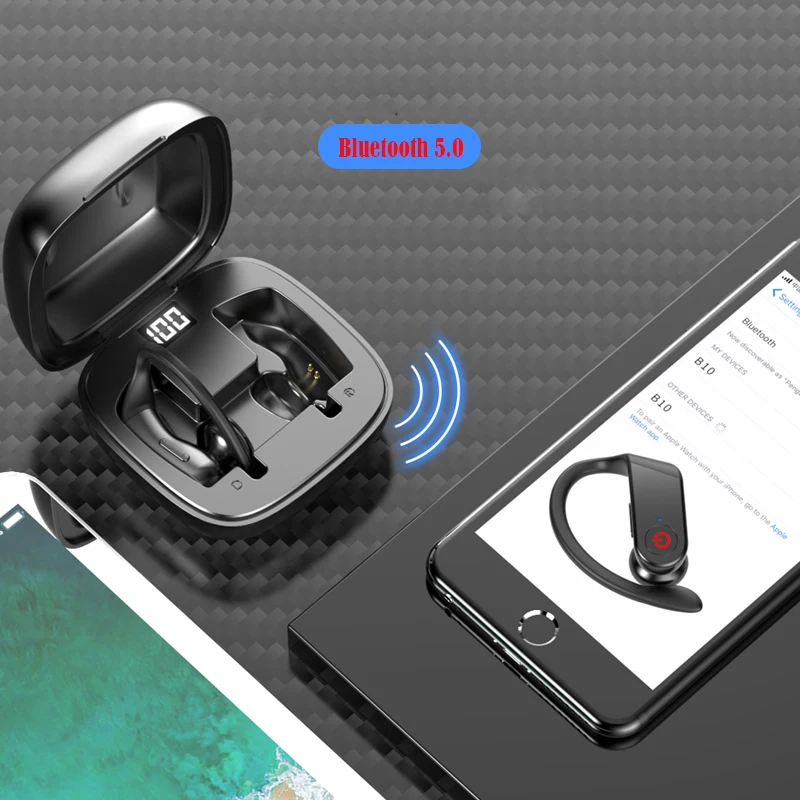 

Binaural Ear Business Car Earhook V5.0Bluetooth Earphone Smart Dual-Mark Noise Reduction Sports Headset With 600mah Charging Box