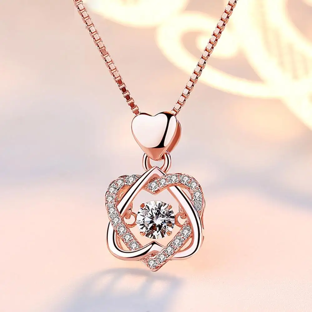 

Exquisite Couple Pendant Necklace Rose Flower Shape Gilded Zircon Stylish Neck Decorative Jewelry Gift For Lover