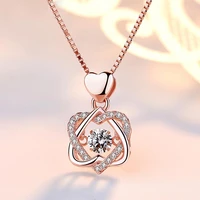 exquisite couple pendant necklace rose flower shape gilded zircon stylish neck decorative jewelry gift for lover