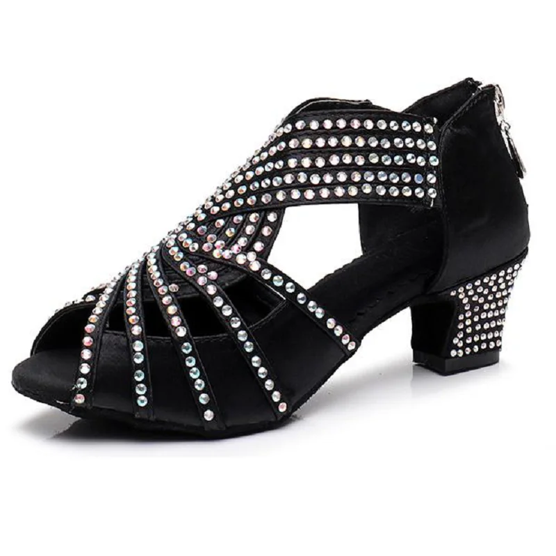 

Туфли женские атласные для латиноамериканских танцев, профессиональные туфли для сальсы, каблука 4-12, черного цвета, размеры US 4-12