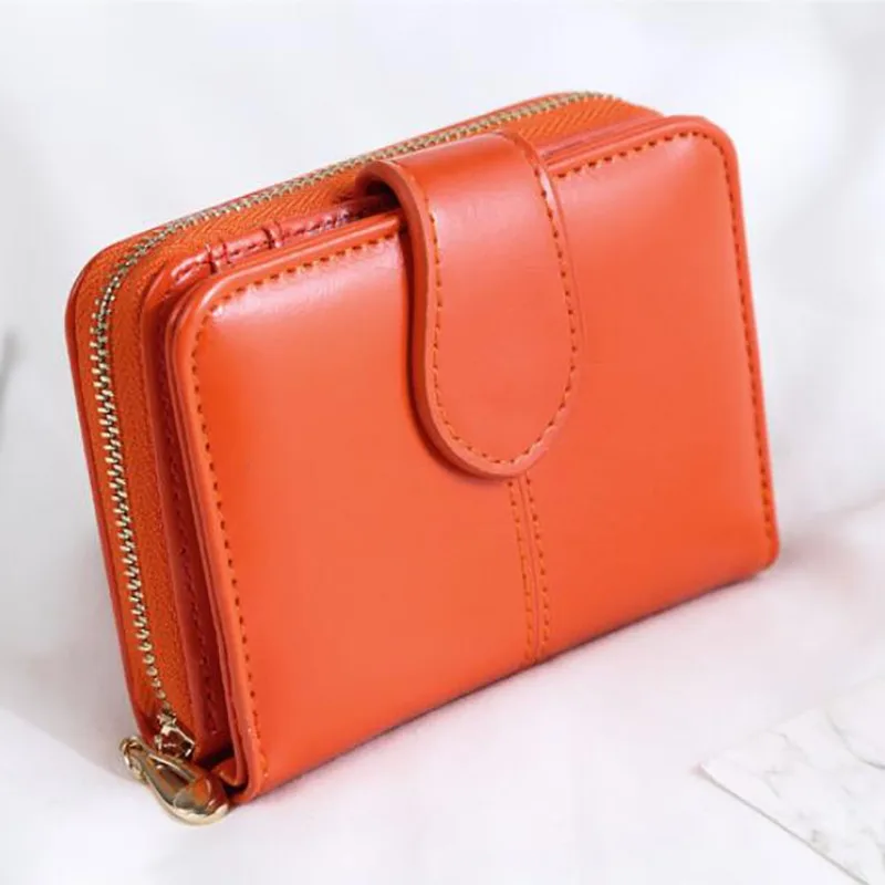 Короткий кошелек из ПУ кожи женский на молнии и пуговицах красный маленький