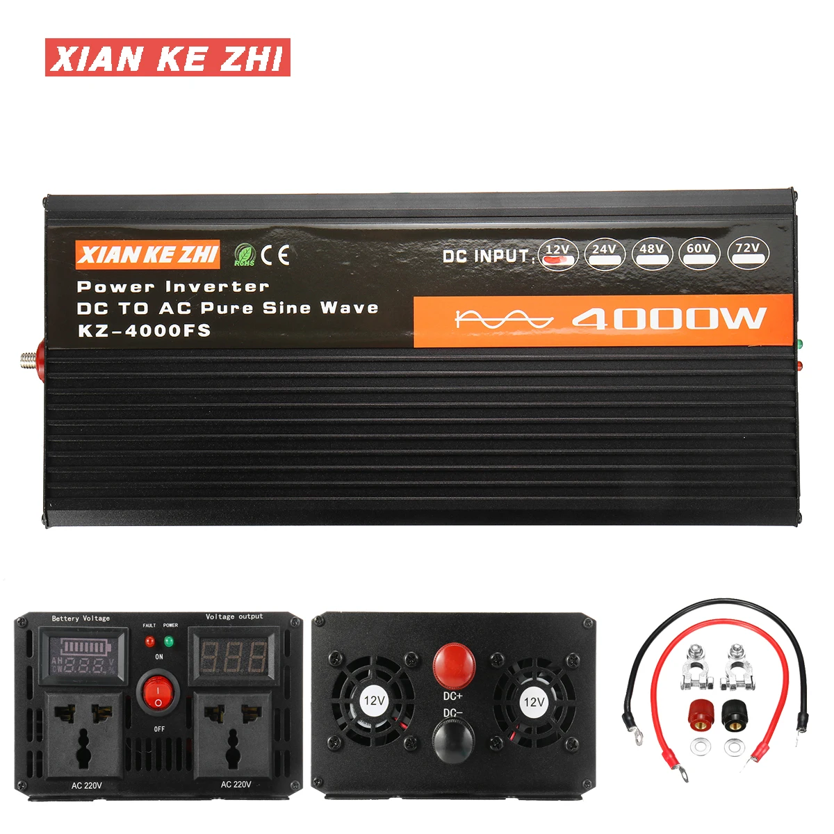 Солнечный Инвертор Чистая синусоида 4000 Вт автомобильный инвертор DC 12V 24V 48V 60V к AC