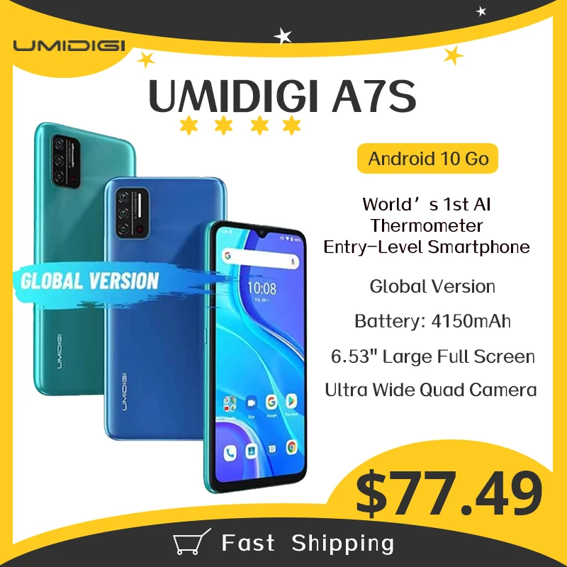UMIDIGI A7S 6 53 &quot20:9 большой полноэкранный 32 Гб 4150 мАч Тройная камера глобальная