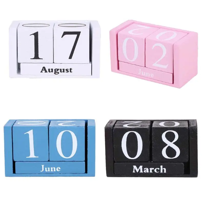 Large Vintage Wooden Perpetual Calendar Eternal Block Month Date Display Desk Accessory Photography Props Home Office Decoration |