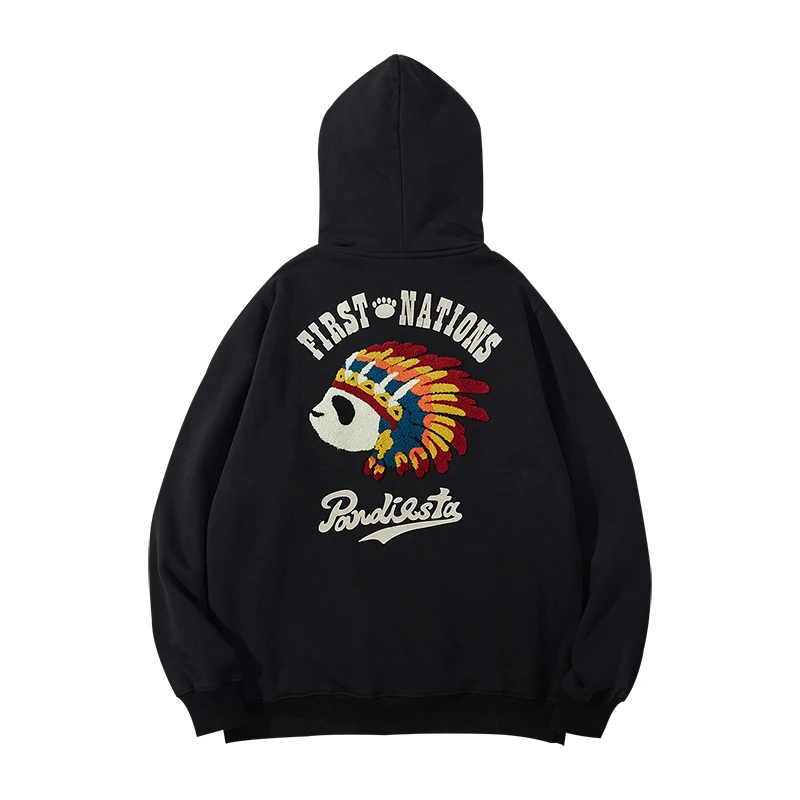 

winter 2020 new hooded sweater with plush and thick Indian panda chief embroidery cartoon fashion brand boys and girls