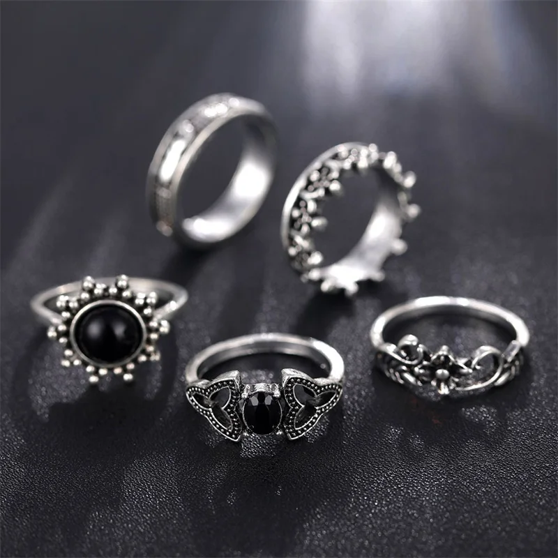 10Pc /Set Openwork Flower Elephant Crown Peach Heart Round Gem Adjustable Women Silver Color Rings Fashion Jewelry | Украшения и