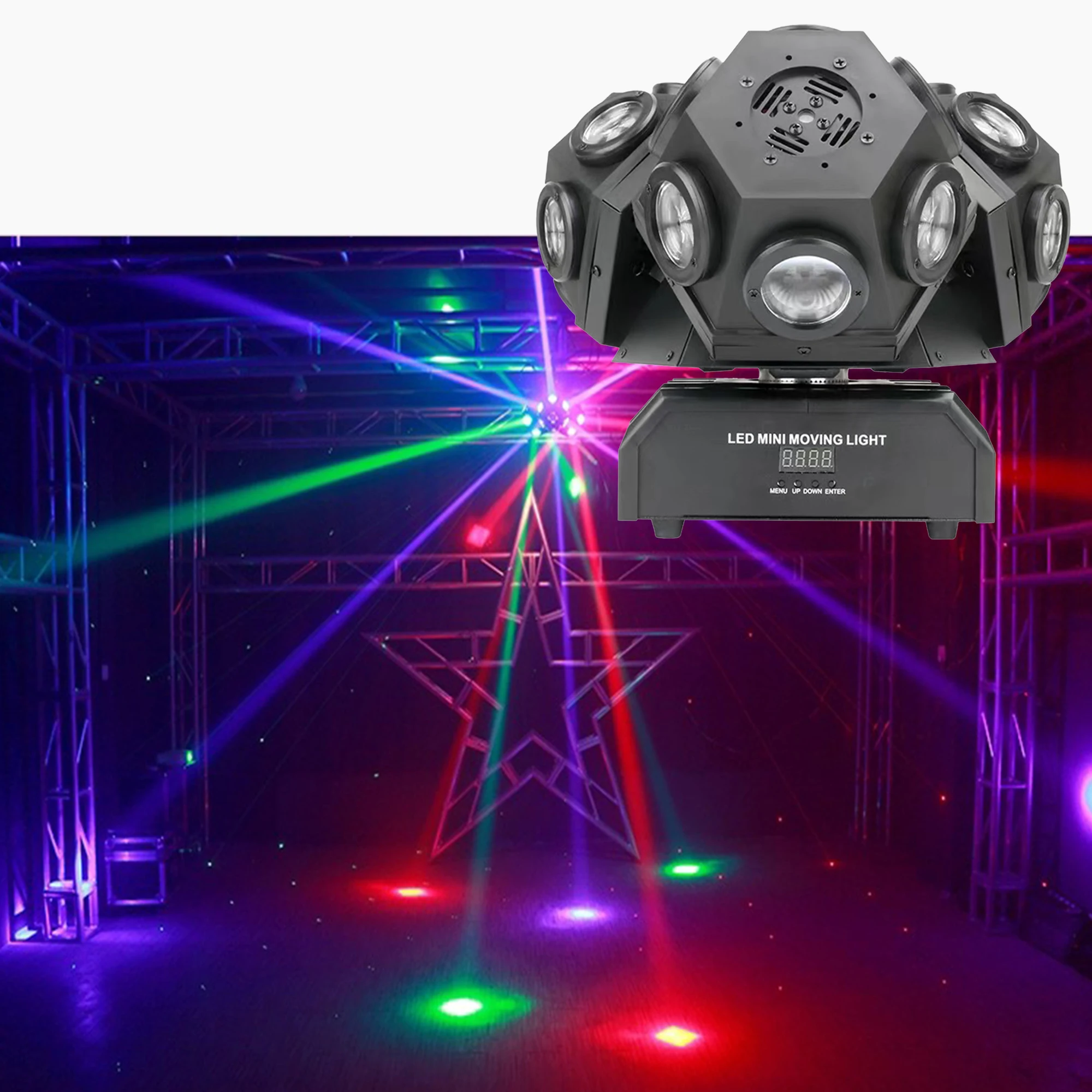 

Fast Shipping 18pcs RGBW 4in1 LED Beam Moving Head Light with DMX RGB Laser Effects Stage Lighting DJ Disco 3 Heads Lights