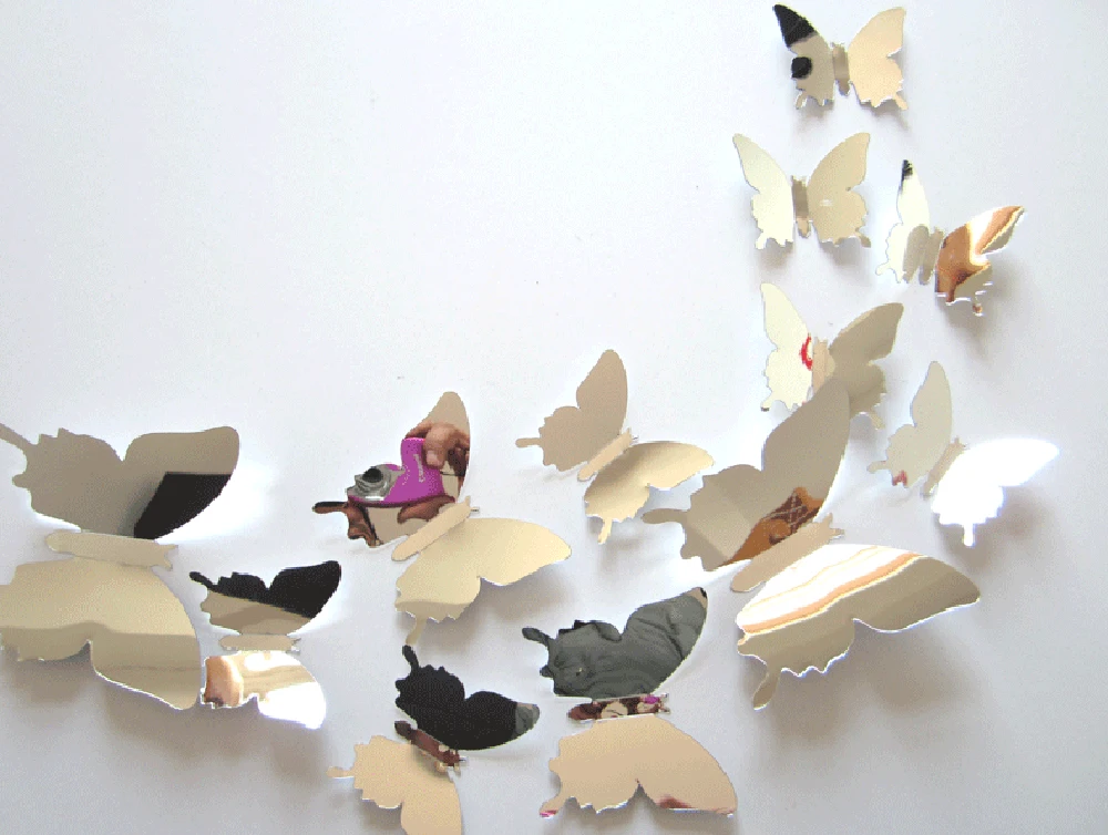 12pcs/set Mirror Wall Stickers Decal Butterflies 3D Mirror Wall Art Home Decors butterfly fridge wall decal on sale Sticker F805