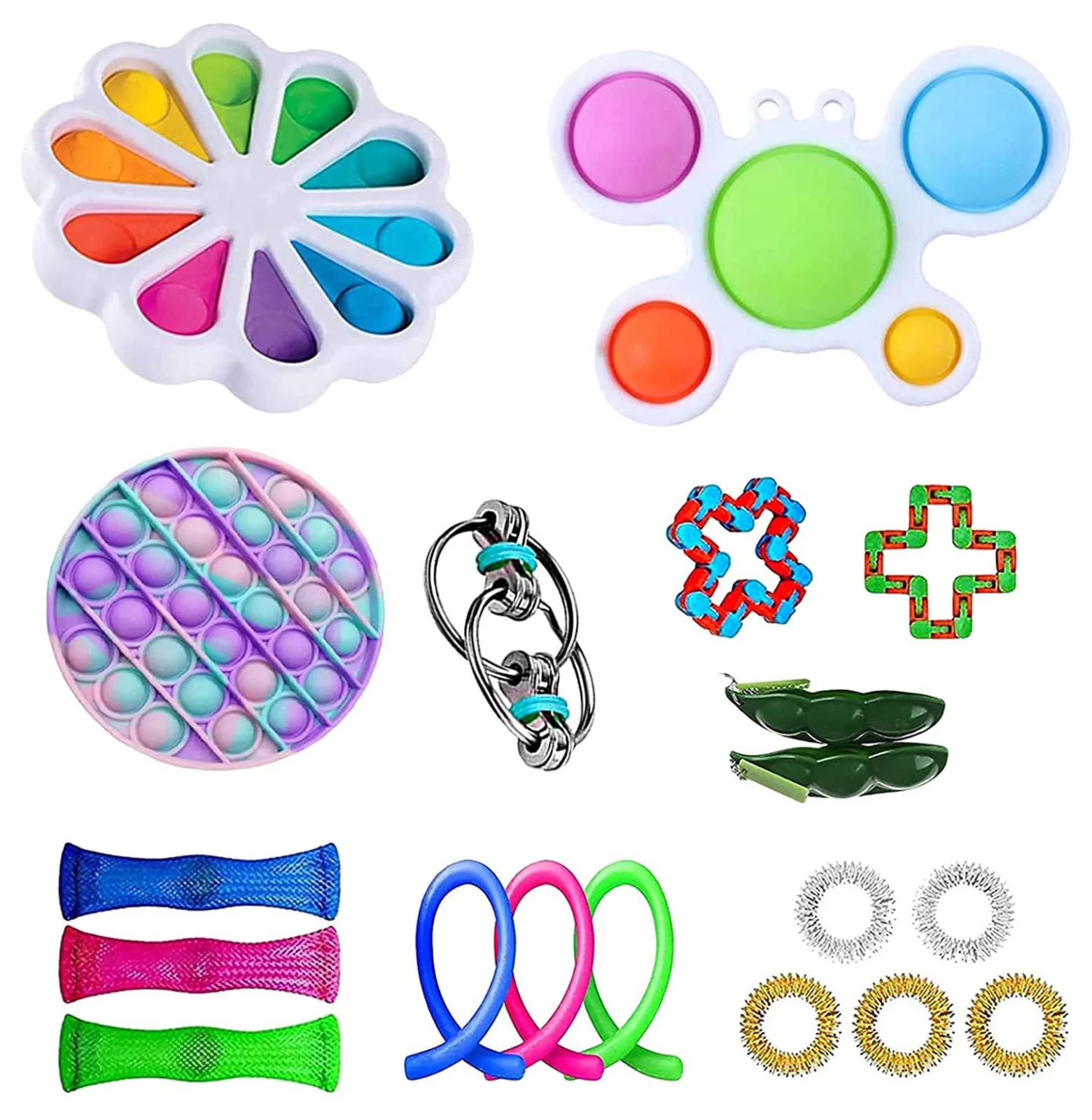 

19 pack Fidget Sensory Toy Set Stress Relief Toys Autism Anxiety Relief Stress Pop Bubble Fidget Toy For Kids Adults Sensory
