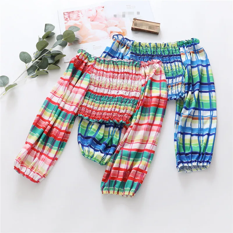 

Vintage Boho Blouse Chic Top Women Fashion Elegant Blouse Women Plus Size Slash Neck Puff Sleeve Plaid Full Sleeve Short Style