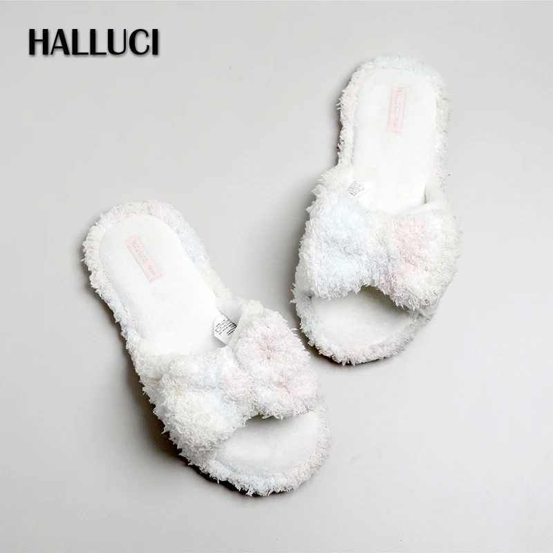 Домашняя обувь с открытым носком Sweet Macarons японские милые меховые слипоны Тапочки