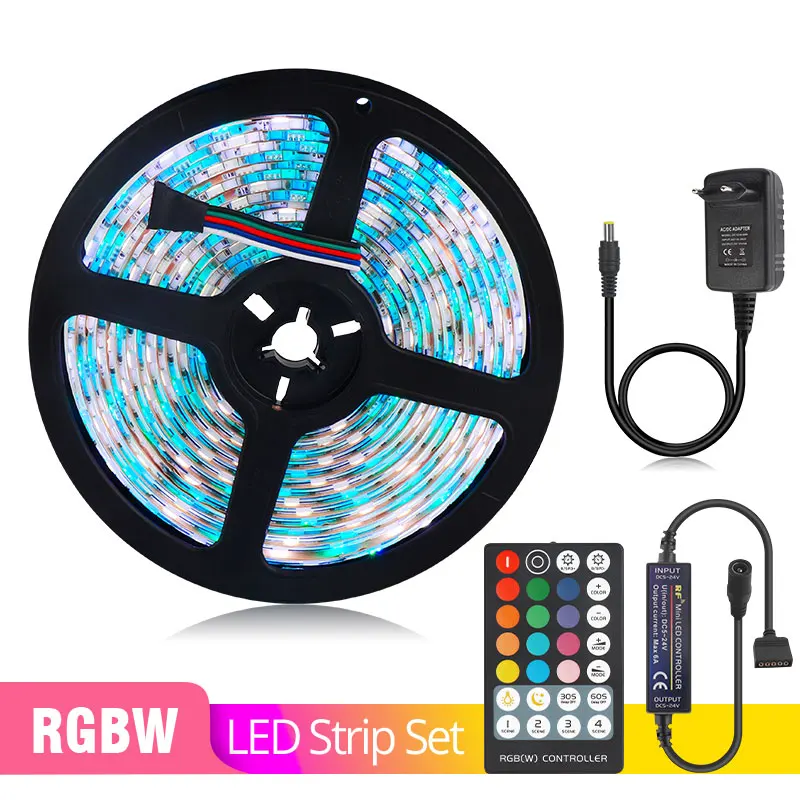 RGB White DC12V 5050 Светодиодная лента RGB RGBW RGBWW CCT 60 Светодиодный s/m 5 м с мини РЧ светодиодный контроллер и блок питания набор светодиодных лент - Испускаемый цвет: RGB White