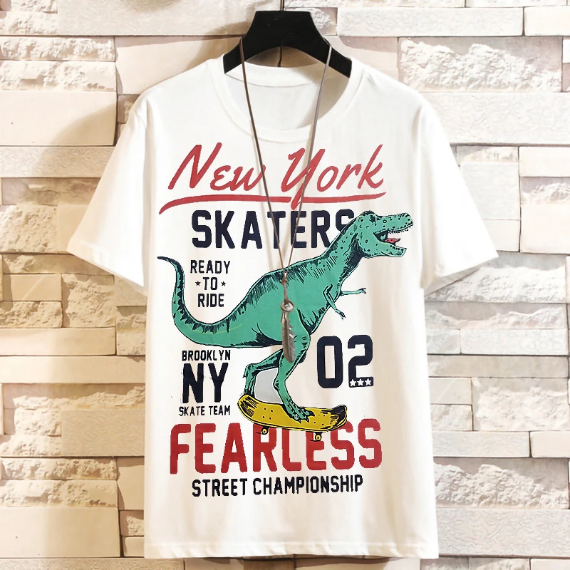 

Lyprerazy 2XL-8XL Plus Size Summer dinosaur Printed Cartoon Fashion Short Sleeve T Shirt Men's Hip Hop Tee Tops