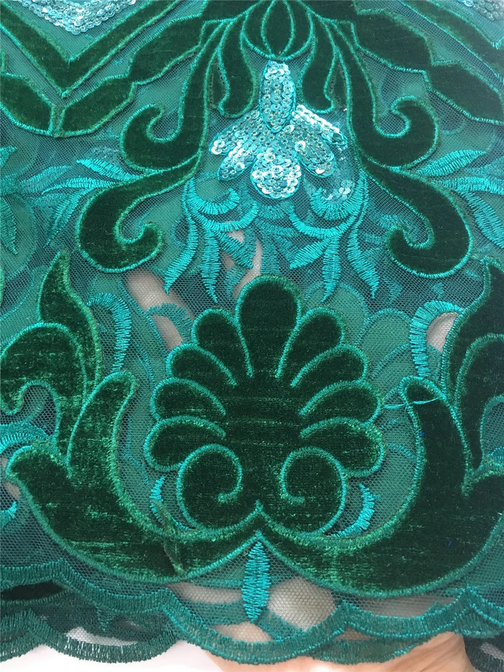 Французский вельветовый кружевной ткани ANNA зеленое кружево с блестками в