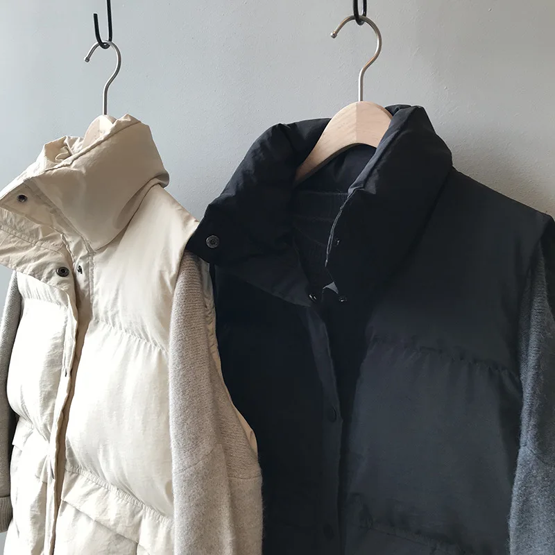 

Cotton Down Vest Beige Tops Chaleco Mujer Gilet Casaco Feminino 2021 New Women Winter Warm Vest Coat Stand Collar Women Fashion
