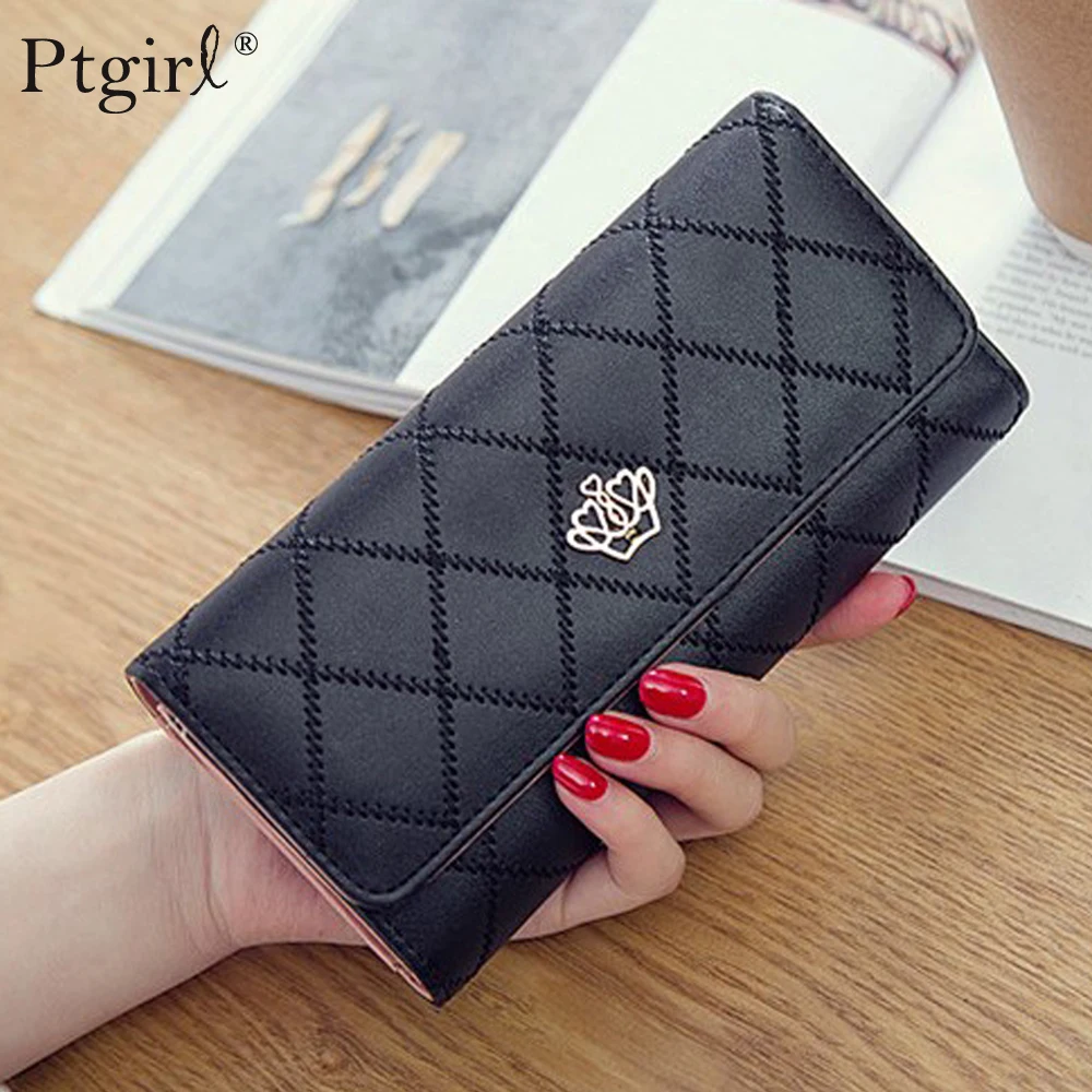 Женские бумажники и кошельки Длинный кошелек в клетку из искусственной кожи