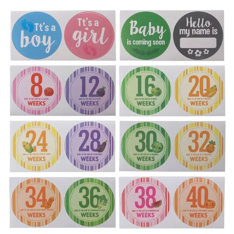 

16 Pcs/Set Pregnancy Milestone Stickers Women Photography Weekly Belly Clothing Stickers Week 8 - Week 40