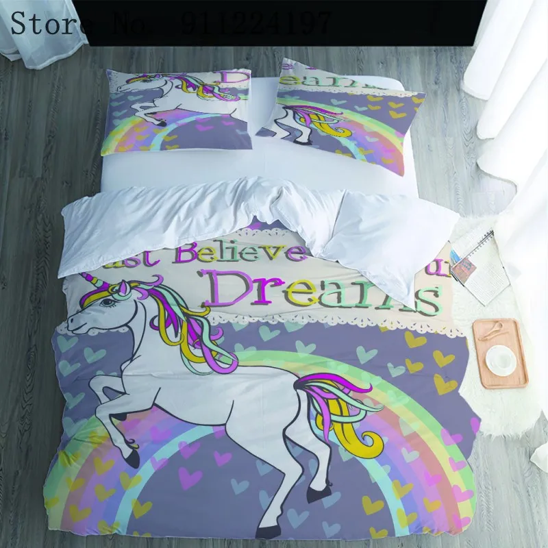 

2/3pcs Bedding Set 3D Animal Printing Bed Sets Unicorn Duvet Cover Single King Queen Size Quilt Cover High Quality Bedspread