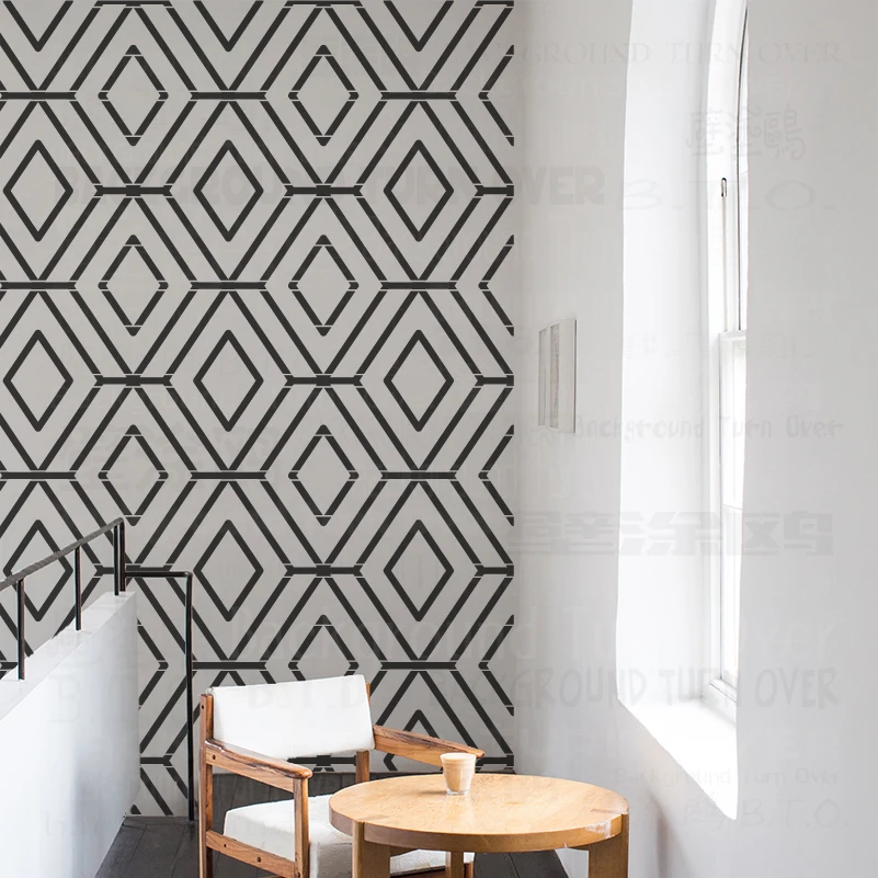 Трафарет для стен, 50 см, 60 см, большой трафарет, многоразовый трафарет для напольного декора, нишевая краска для стен, геометрический роскошный Алмазный трафарет S038