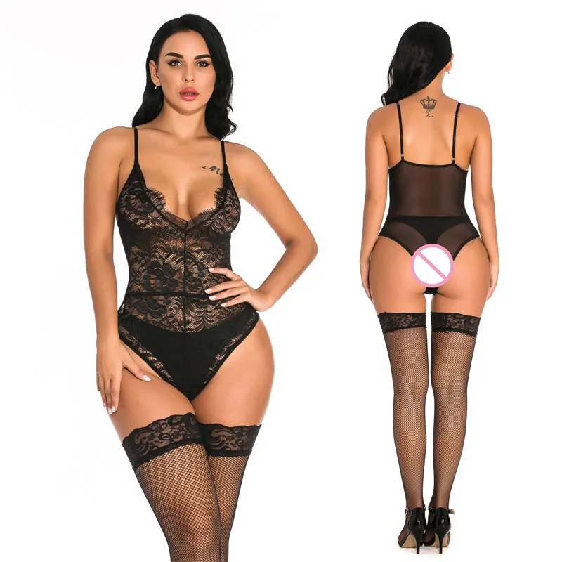 

Комплект женского сексуального нижнего белья, эротическое нижнее белье, боди с цветочным кружевом, комбинезон, боди с V-образным вырезом, би...