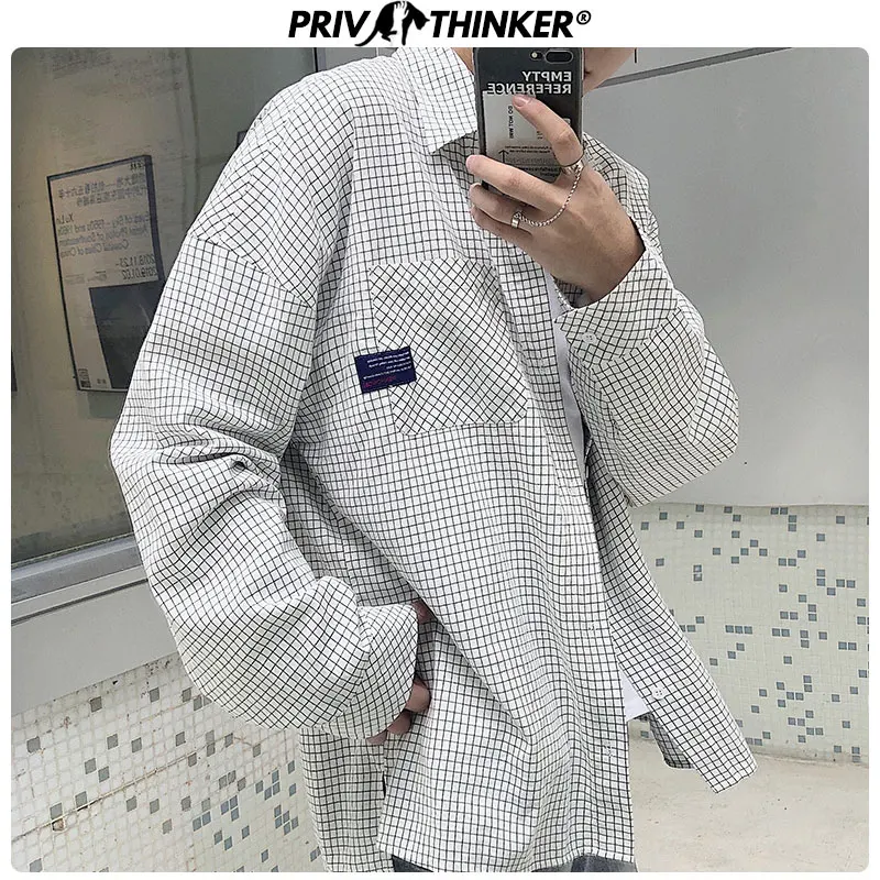 Privathinker мужская клетчатая уличная Корейская Повседневная рубашка Мужская