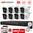 Система безопасности Hikvision, 4K, 8 каналов, POE, NVR, 4 IP-камеры Hikvision 8 Мп, DS-2CD2085G1-I для домаулицы, Hik-Connect, Plug and Play