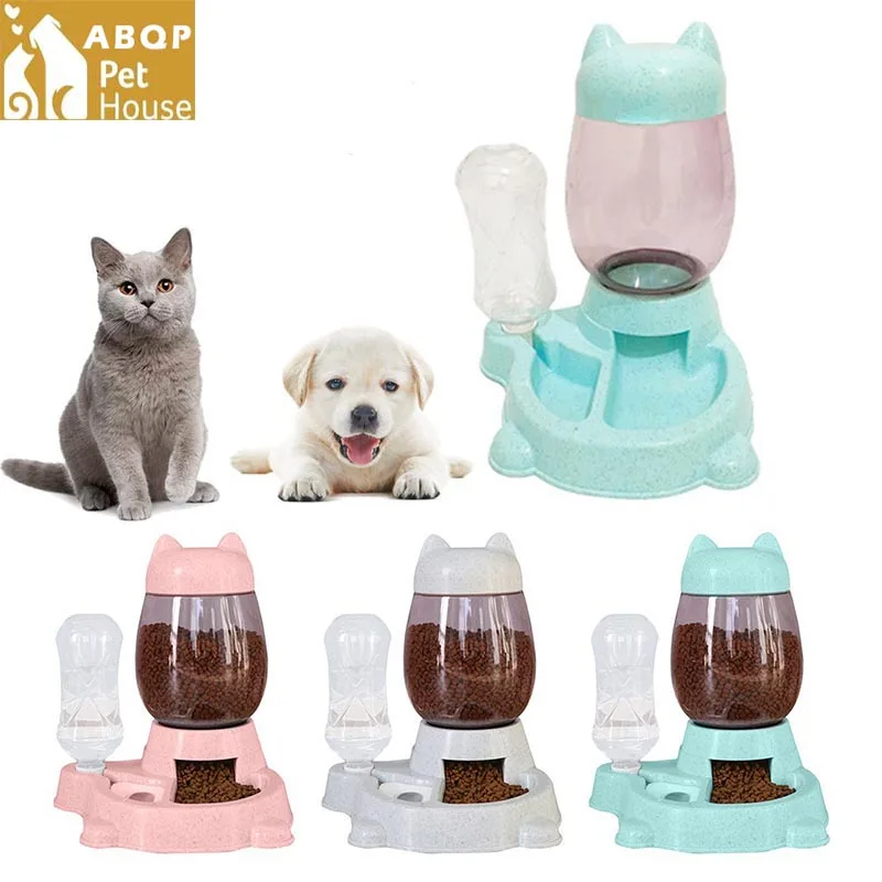 

2 IN 1 Pet Dog Cat Automatic Feeder Bowl for Dogs Drinking Water Bottle Kitten Bowls Slow Food Feeding Dispensers Container 2.2L