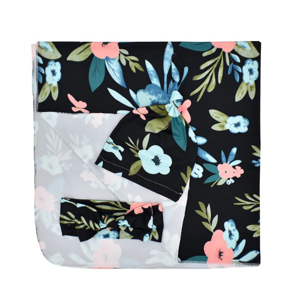 

Newborn Printing Wrapped Blanket Tire Cap Headband Three-piece Printed Pattern Baby Blanket Baby Photo Photographic Blanket