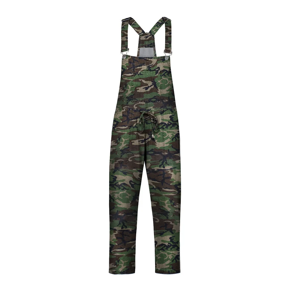 

Mandylandy Strap Jumpsuits Summer Pocket Lace Up Straight Strap Jumpsuits Women's Casual Camouflage Print Loose Jumpsuits