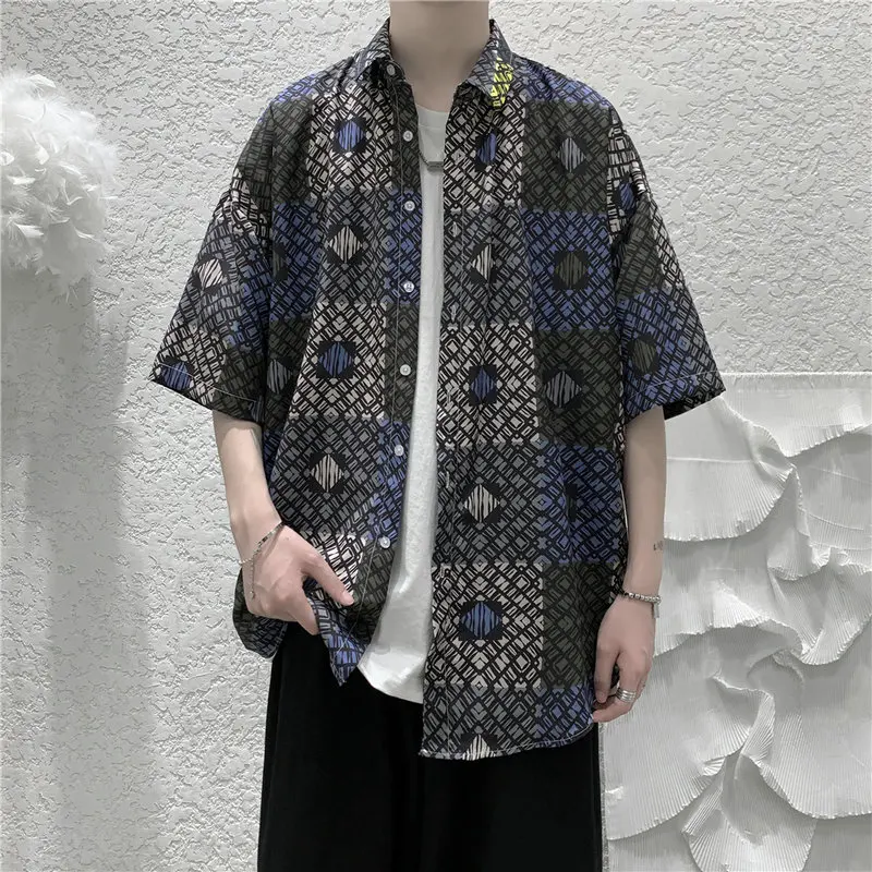 

Harajuku casual men shirts summer printing men's shirt short sleeve streetwear beach shirts for man