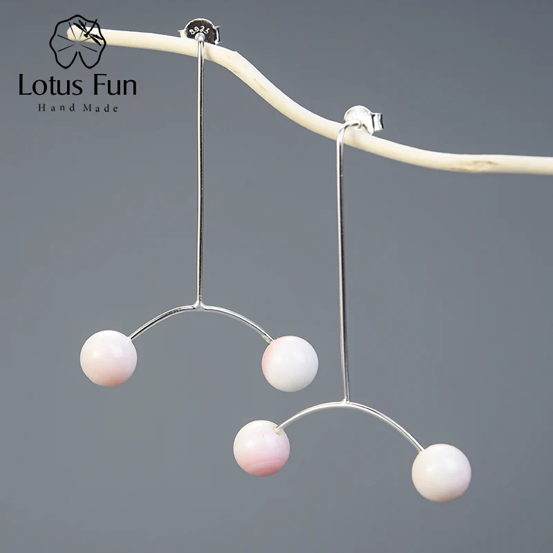 Lotus Fun Настоящее серебро 925 проба творческий дизайн er ювелирные украшения минималистский личность длинные висячие серьги для женщин - Цвет камня: Style 2 - Pink