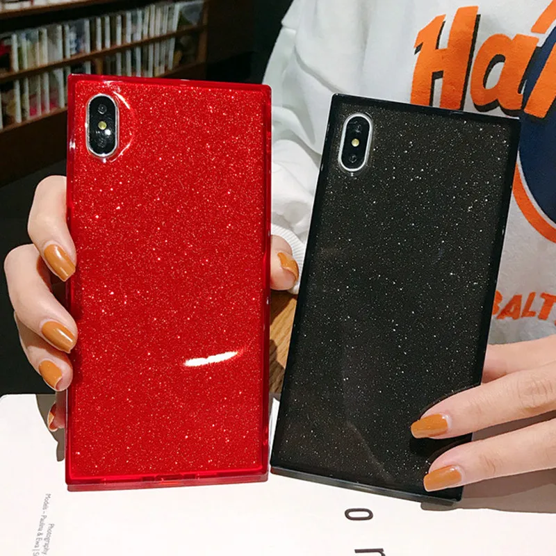 Роскошный блестящий квадратный чехол для телефона iPhone XS Max XR X 7 8 6 6S Plus Блестящий