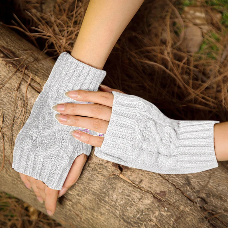 

Перчатки женские шерстяные, трикотажные, без пальцев, разноцветные