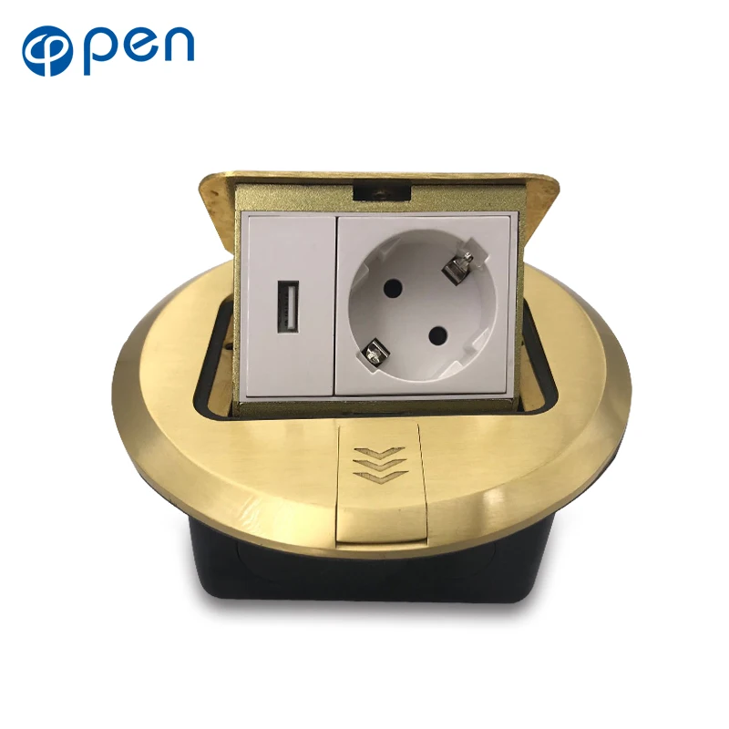 Вся Алюминиевая Золотая панель открывающаяся напольная розетка 16A Россия