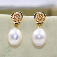 10 13mm white baroque pearl flowers earrings 18k ear stud mesmerizing party earbob gift luxury classic fashion