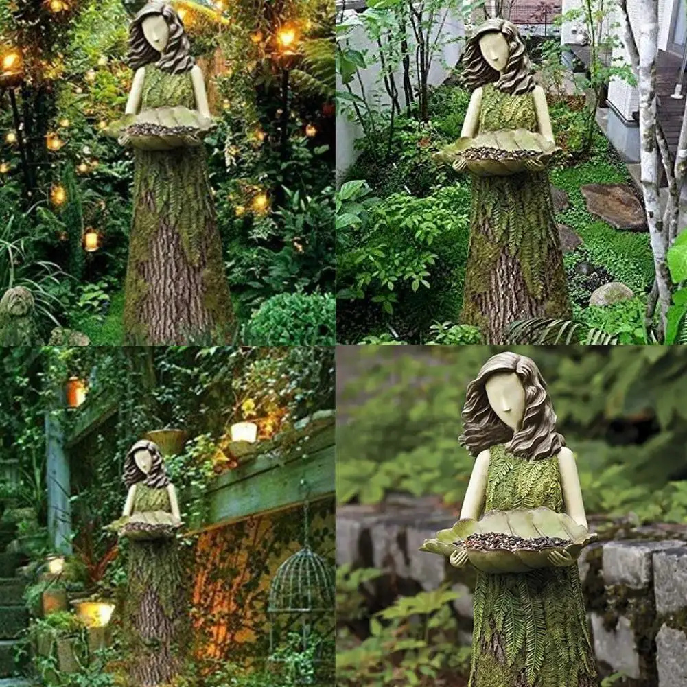

Sherwood Fern Fairy Statuary With Bird Feeder Resin Statue Outdoor Sculptures Decor Garden Garden Ornament V8P4